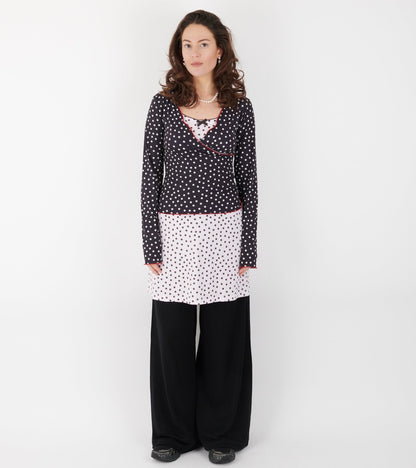 Jersey Wrap Top Black Dots