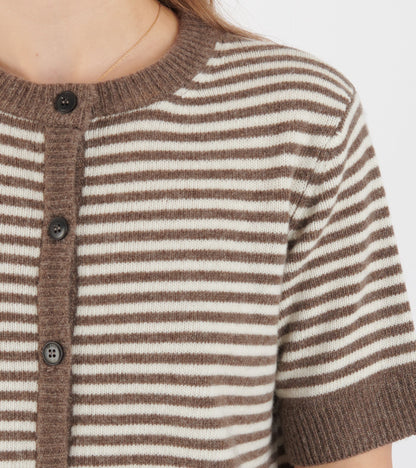 Carmine Cardigan White/Brown Melange Stripe