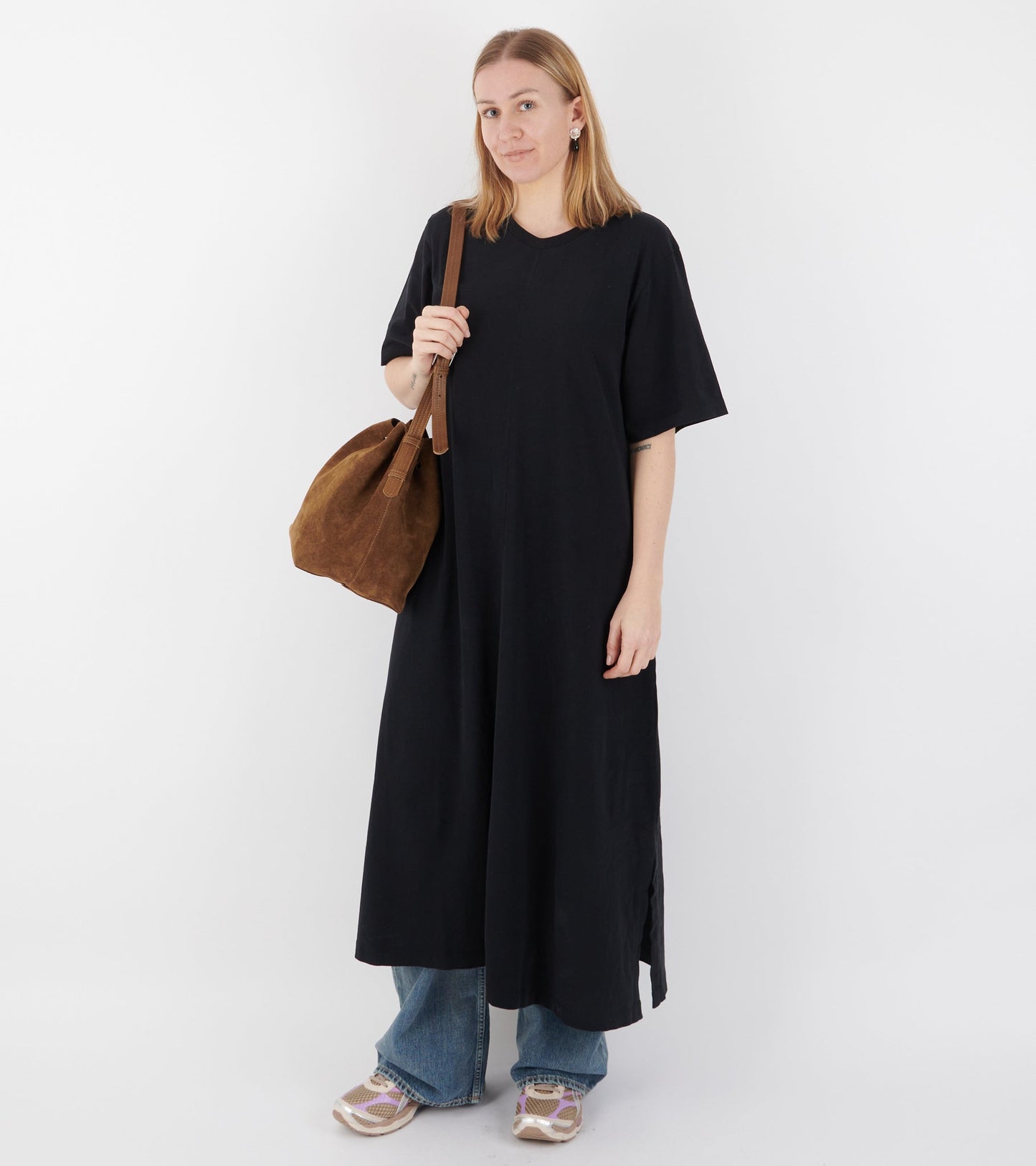 Full Grain Suede Leather Bucket Bag Militare Brown