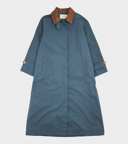 Waxed Cotton Mac Coat Dove Blue