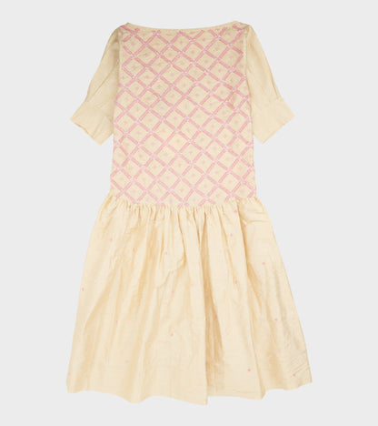 Sonya Dress Silk White Pink Pearls