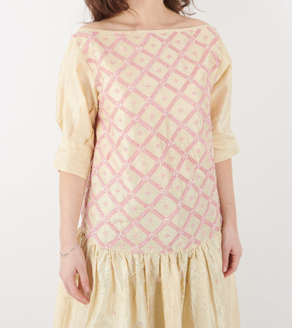 Sonya Dress Silk White Pink Pearls