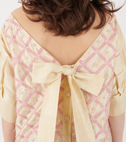 Sonya Dress Silk White Pink Pearls