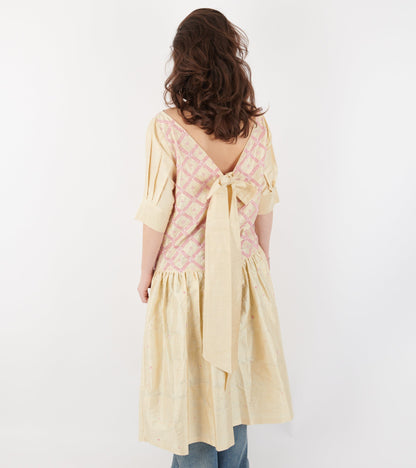 Sonya Dress Silk White Pink Pearls