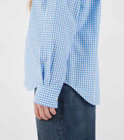 Big Round Collar Check Shirt Light Blue/White