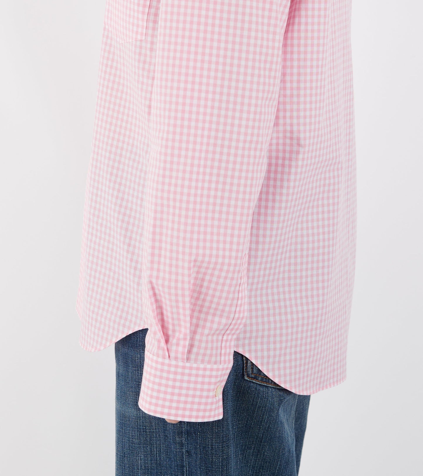 Big Round Collar Check Shirt Light Pink/White