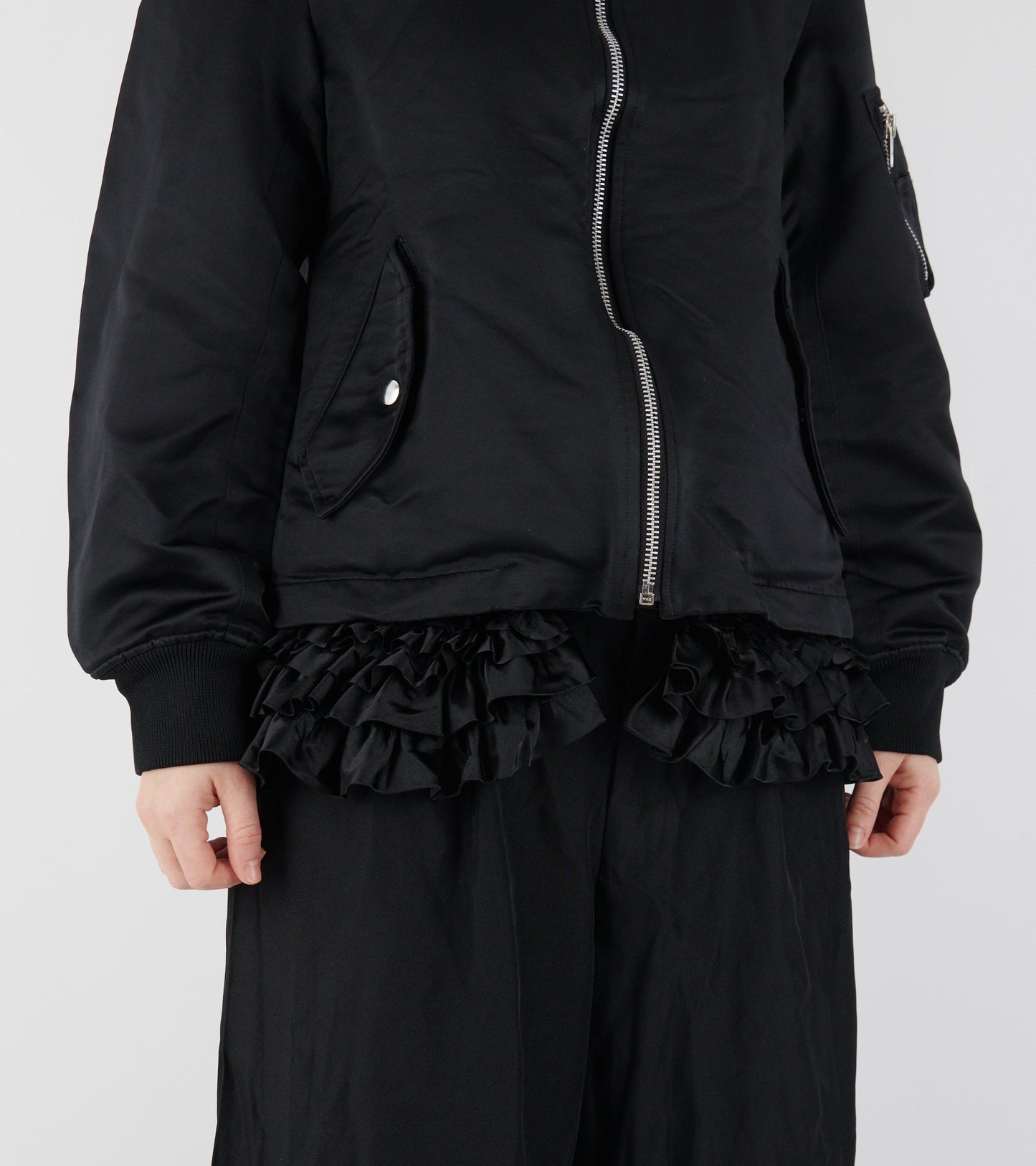 Ruffle Bomber Jacket Black