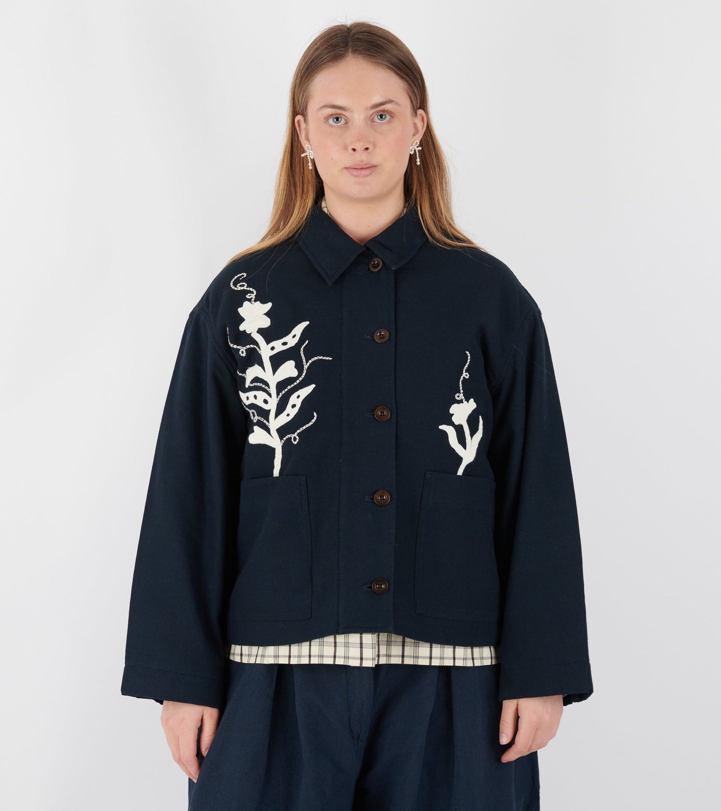 Applique Pea Shoot Jacket Dark Denim