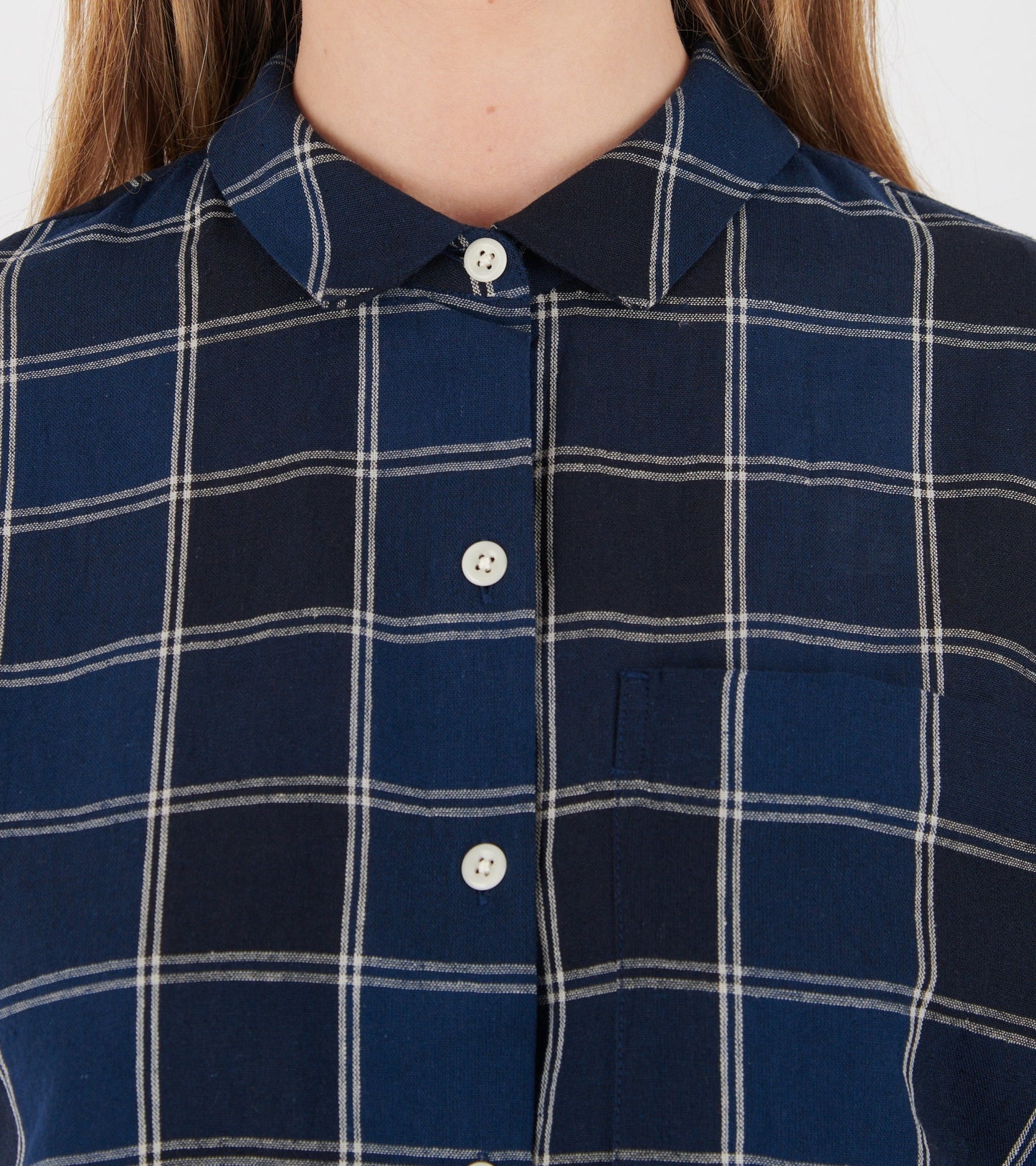 Market Check Cotton Linen Shirt Denim Blue
