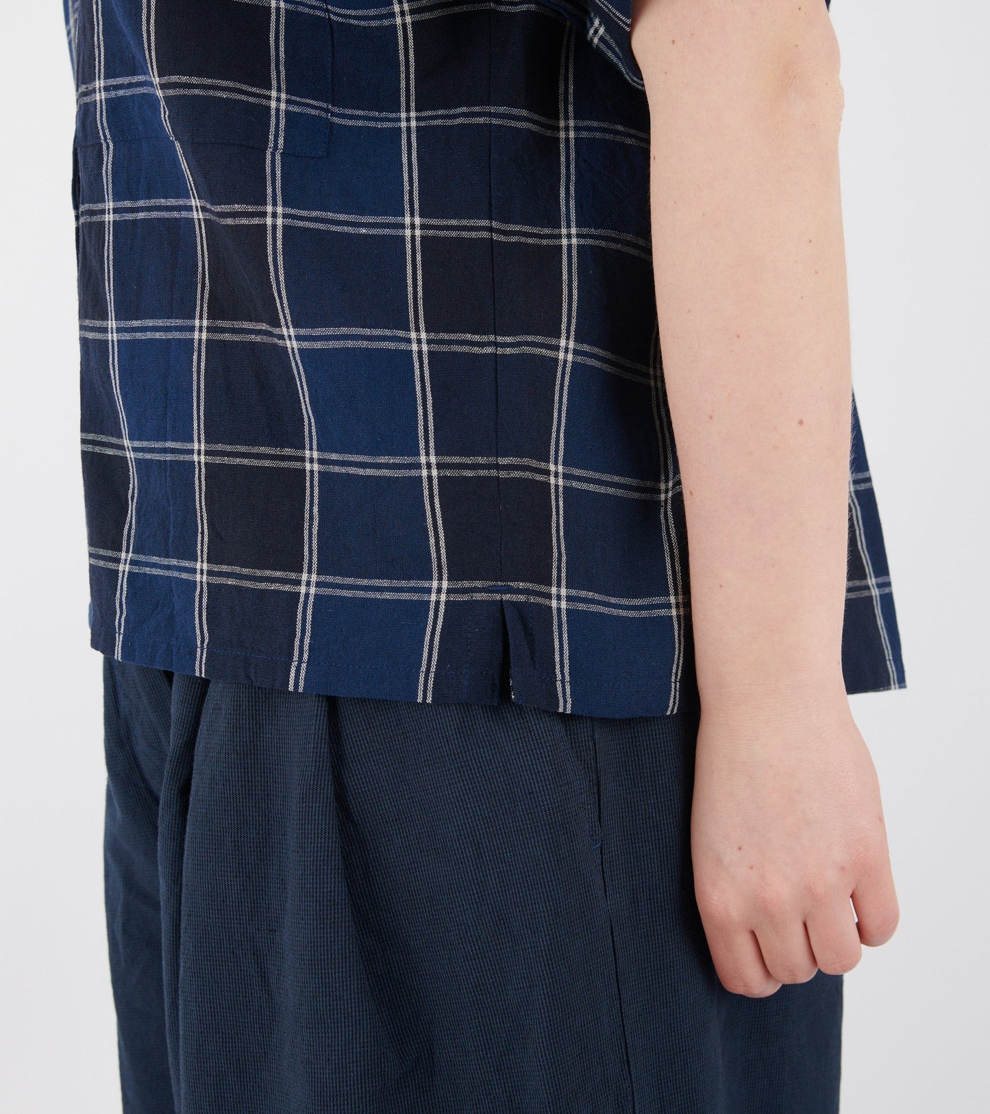 Market Check Cotton Linen Shirt Denim Blue