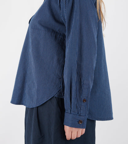 Railroad Stripe Popover Smock Shirt Denim Blue