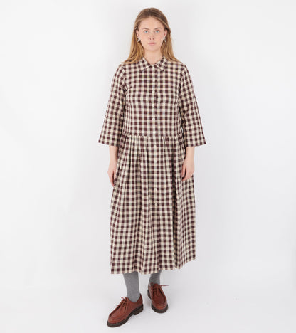 Check Linen Cotton Shirt Dress Dark Chocolate/Ecru