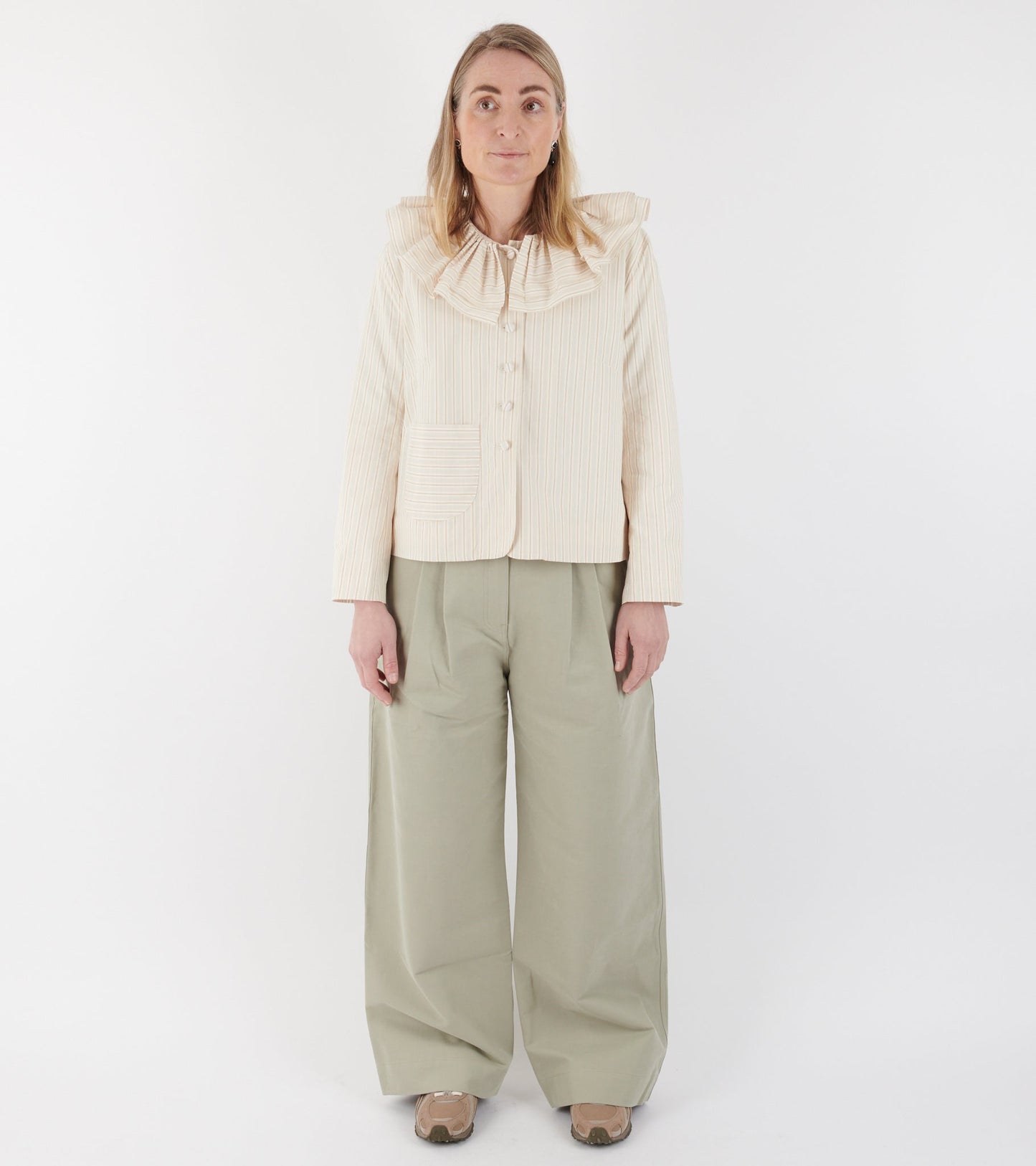 Japanese Mugwasher Stripes Cotton Rowan Jacket Apricot Stripe