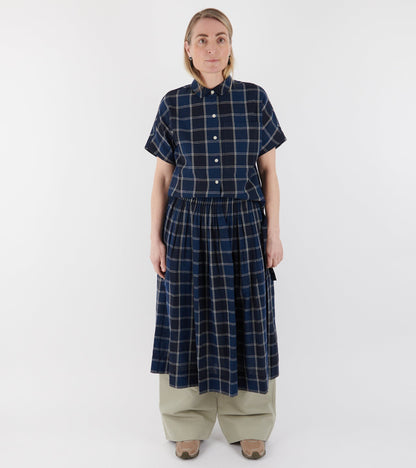 Market Check Cotton Linen Shirt Denim Blue