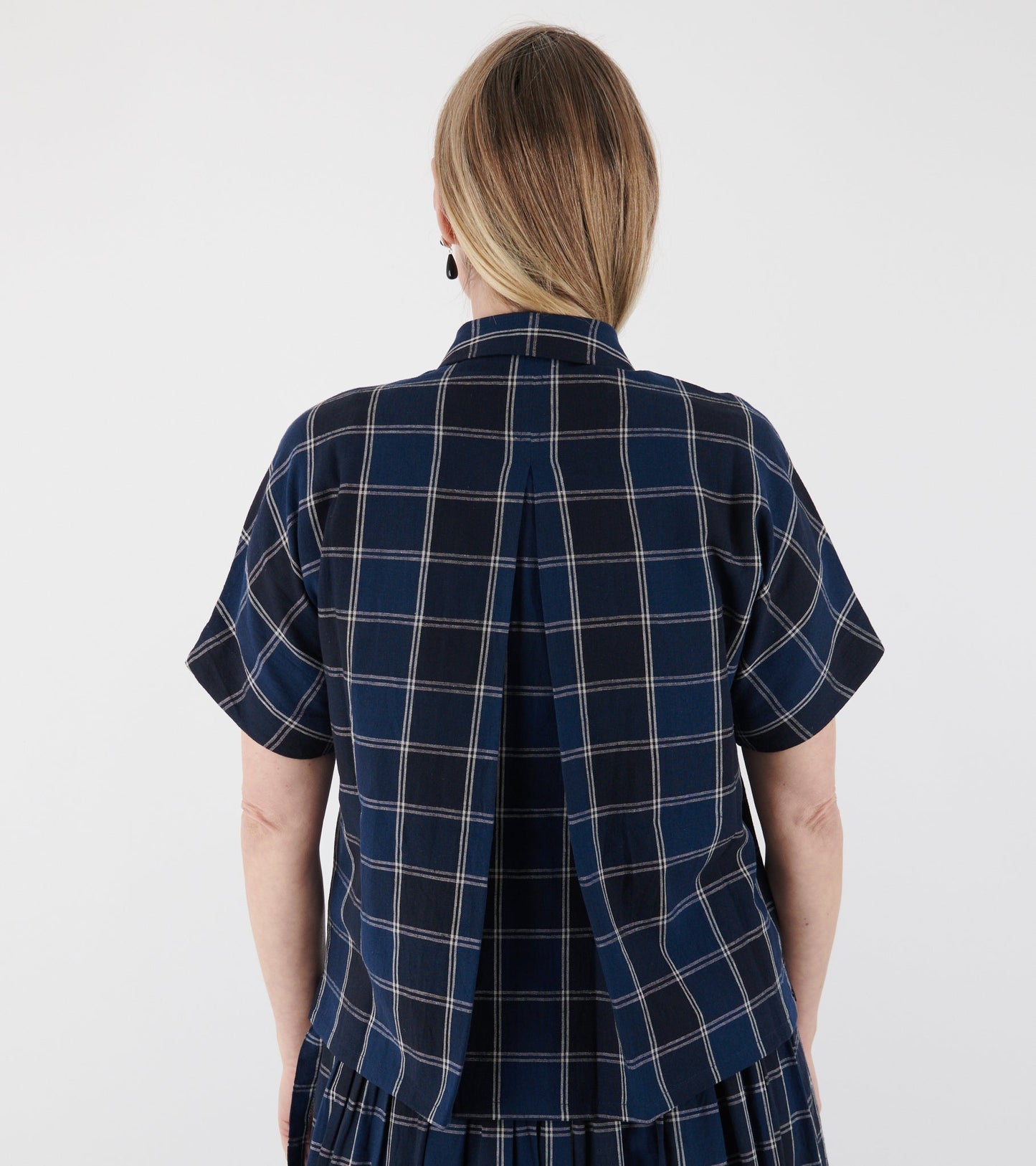 Market Check Cotton Linen Shirt Denim Blue