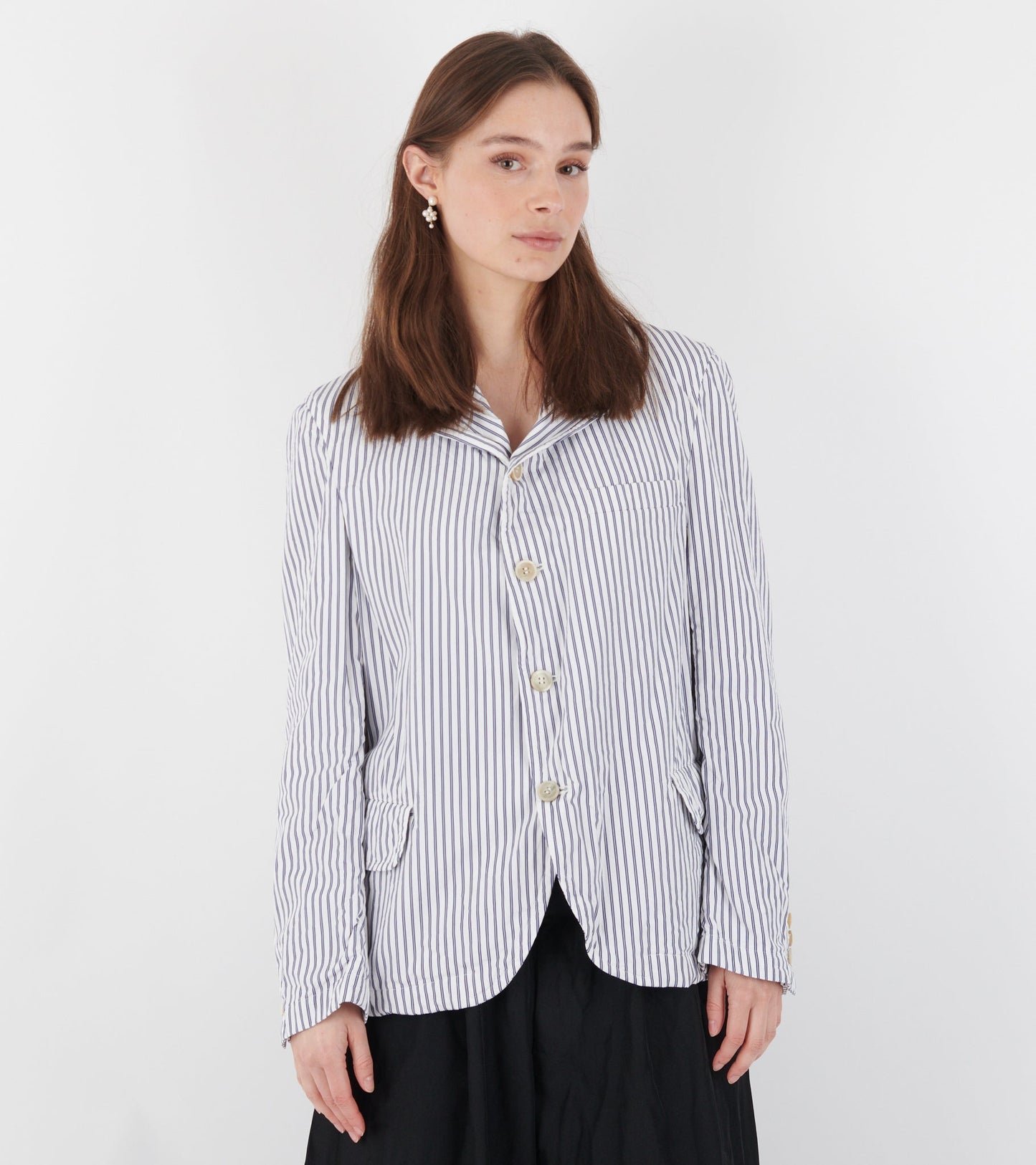 Striped Cotton Blazer White/Dark Blue