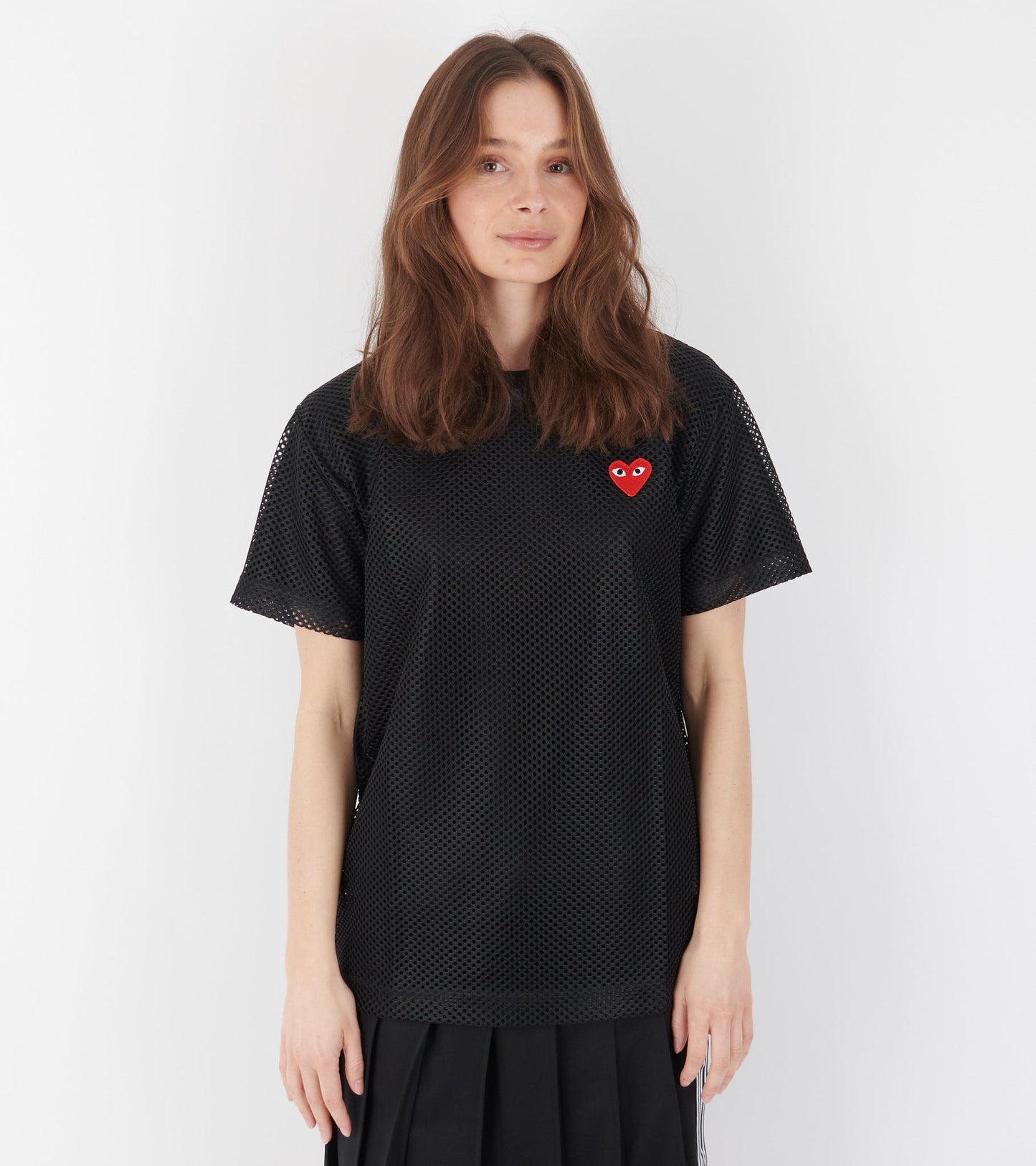 U Red Heart Mesh T-shirt Black