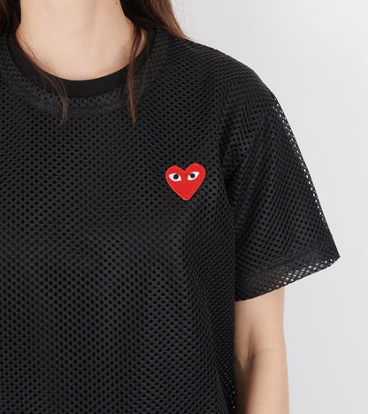 U Red Heart Mesh T-shirt Black