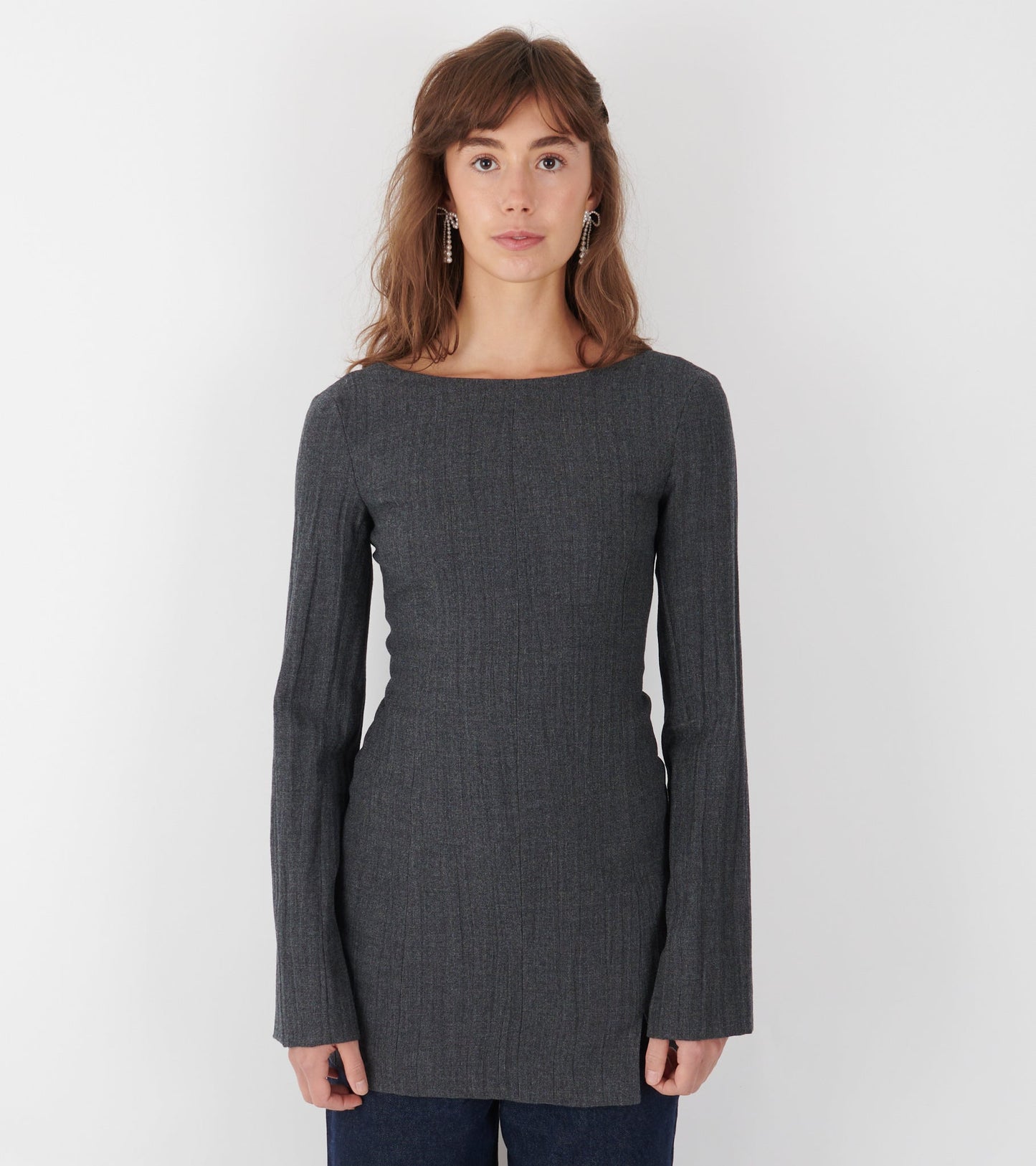 W Firm Dress Stone Grey Plisse Wool