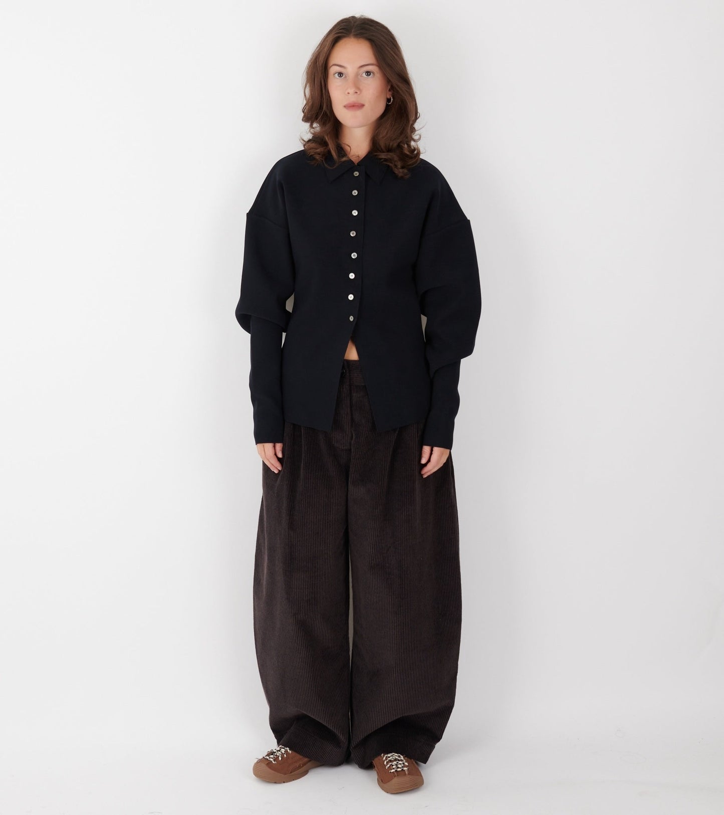 Lay3 Point Collar Cardigan Ink