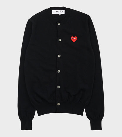 U Red Heart Round Neck Cardigan Black