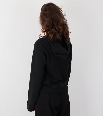 Lace Zip-up Hoodie Black