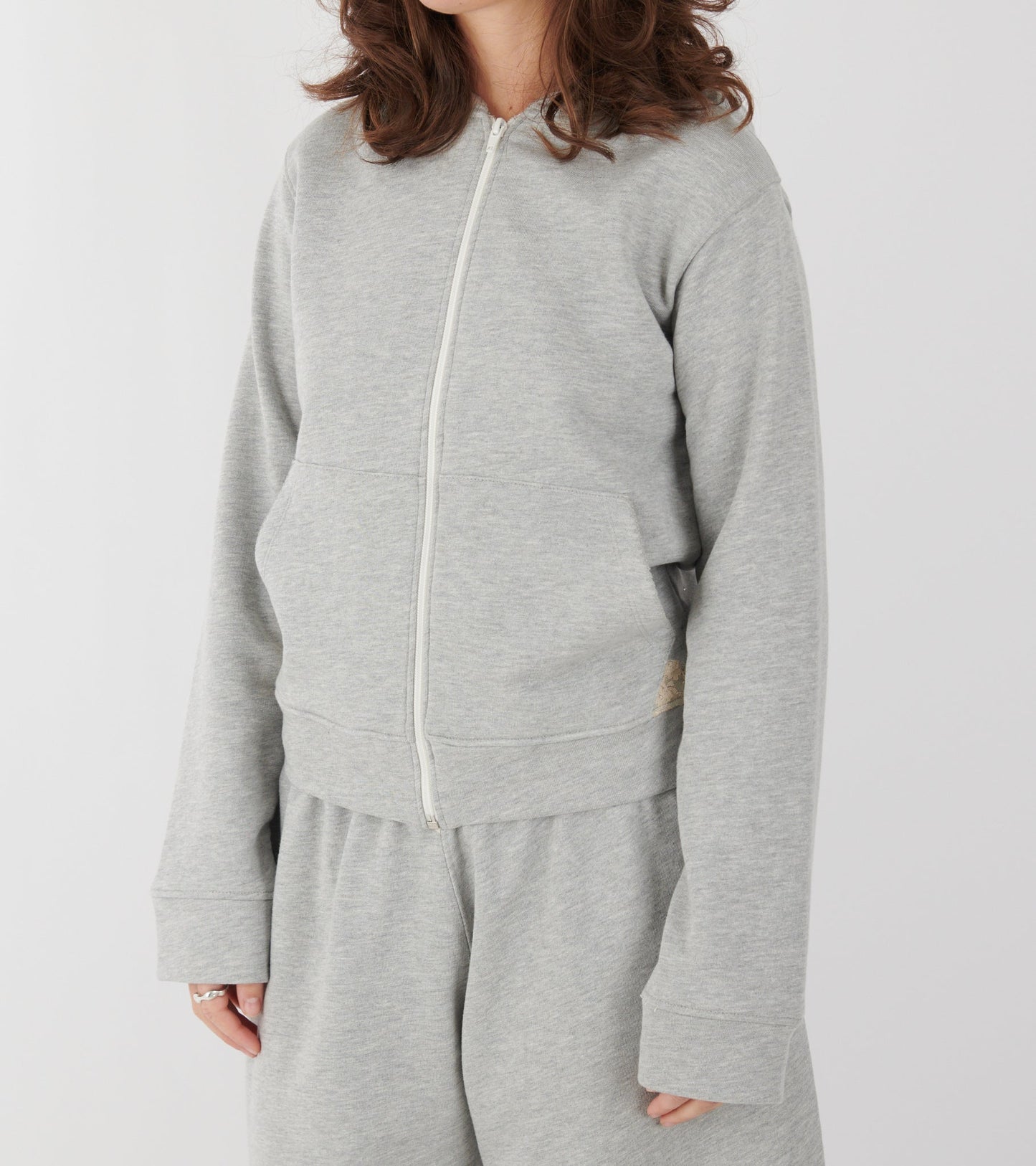 Lace Zip-up Hoodie Light Gray Melange