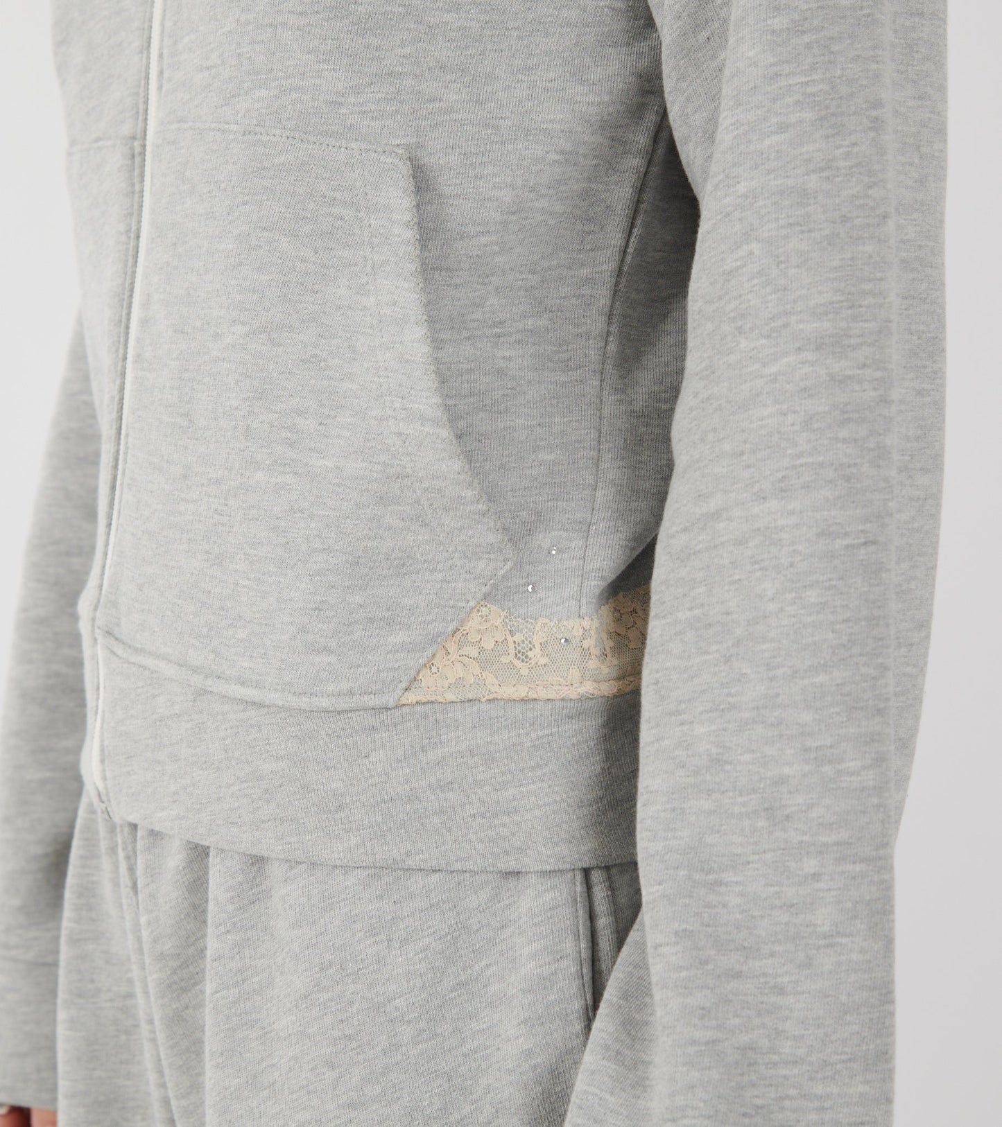 Lace Zip-up Hoodie Light Gray Melange