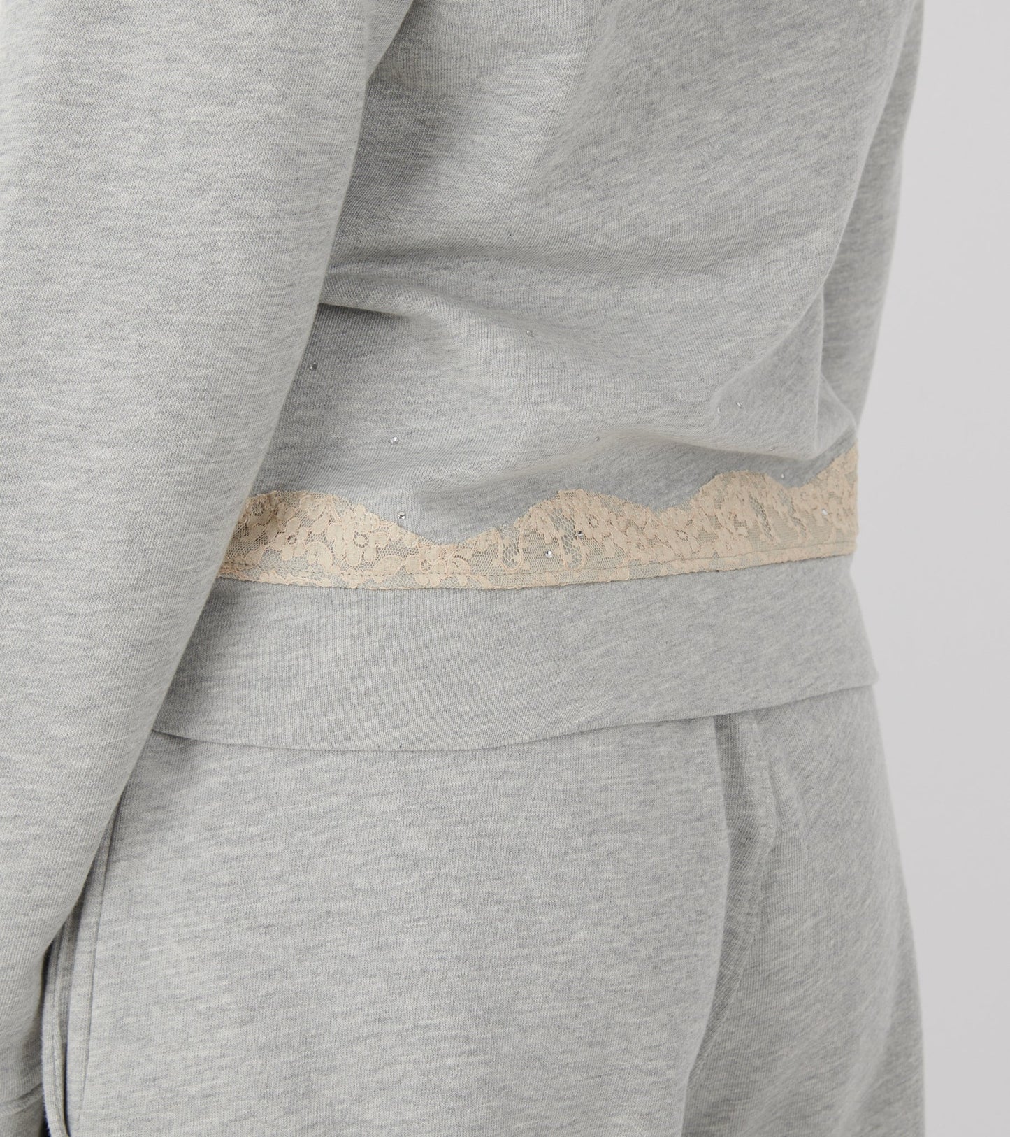 Lace Zip-up Hoodie Light Gray Melange