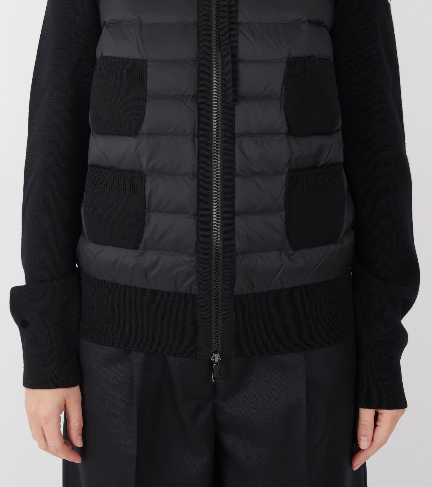 Padded Four Pockets Merino Wool Zip Up Cardigan Black