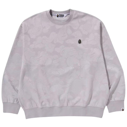 BAPE SOLID CAMO JACQUARD ONE POINT CREWNECK GREY