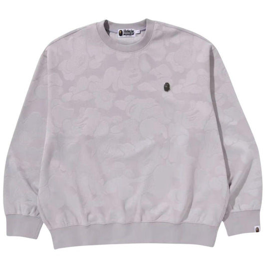 BAPE SOLID CAMO JACQUARD ONE POINT CREWNECK GREY