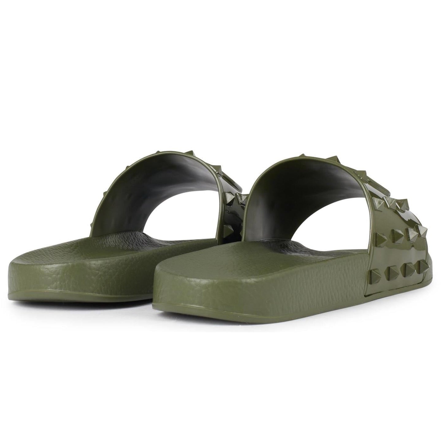 Valentino Khaki Logo Embossed Rubber Sliders