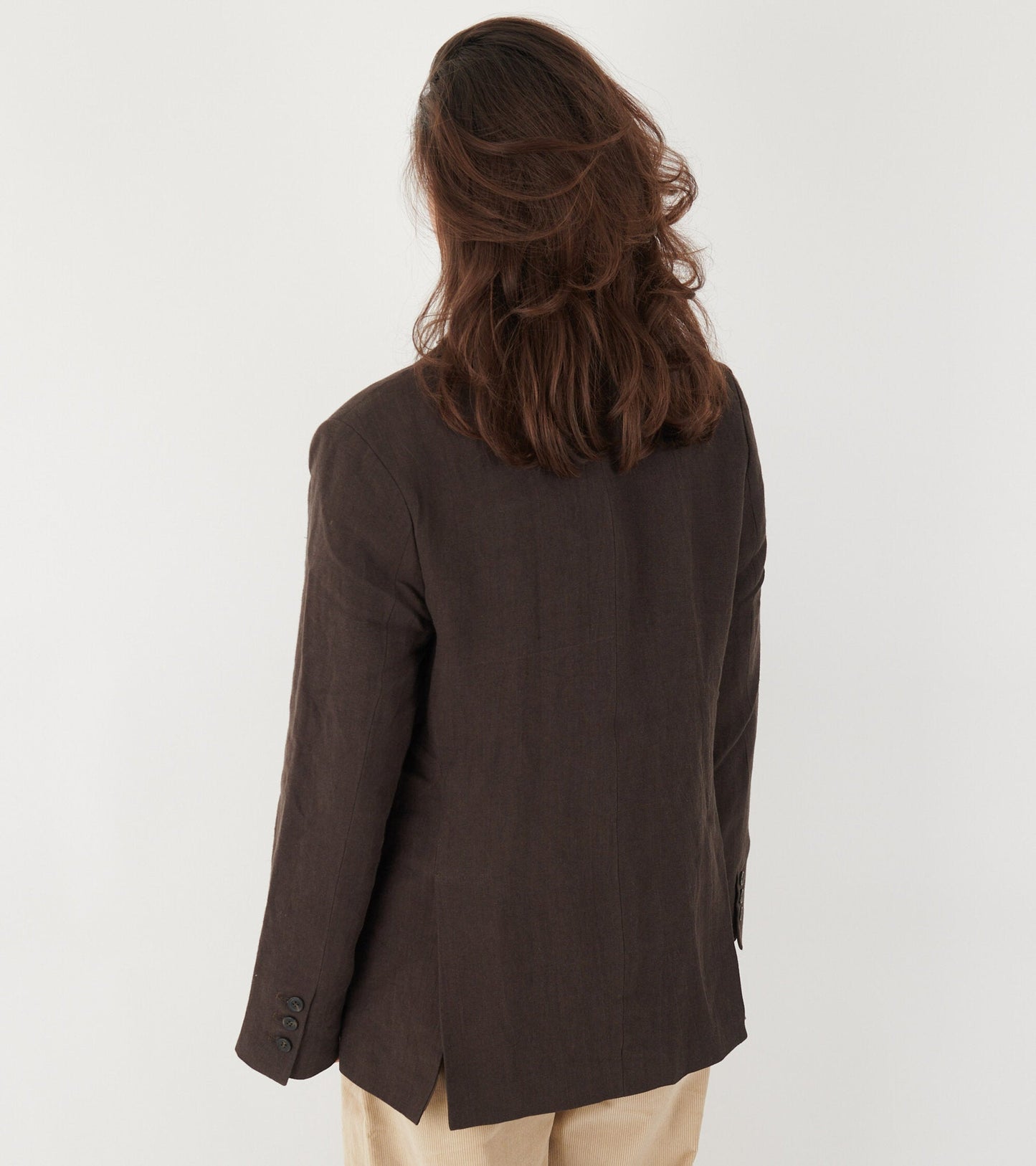 Linen Straight Blazer Dark Brown