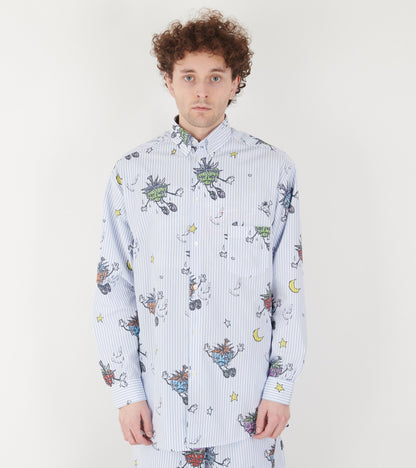 Strawbabies Button Down Shirt Blue/White