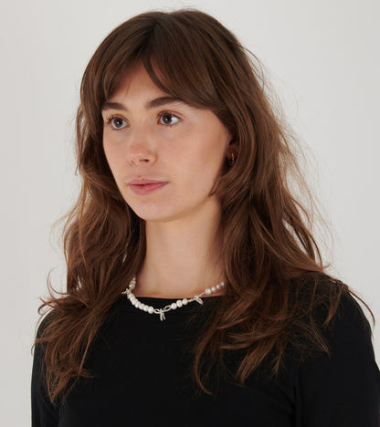 Pearl Multi Bow Necklace White