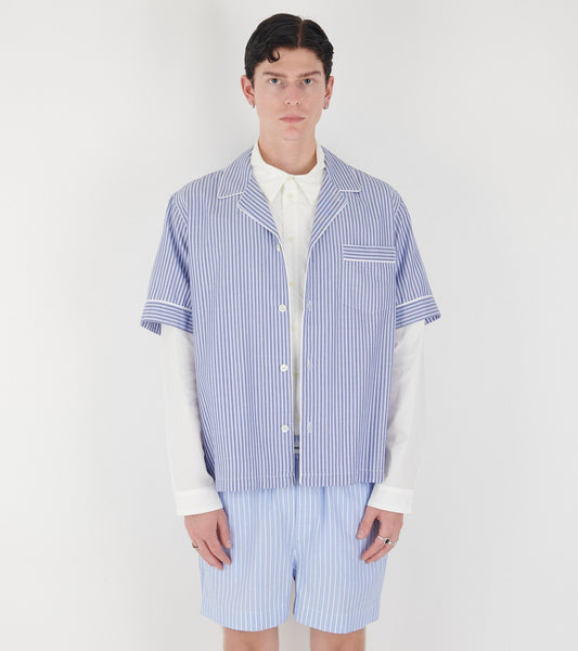 Wall Street Short Sleeve Shirt Blue Stripes One