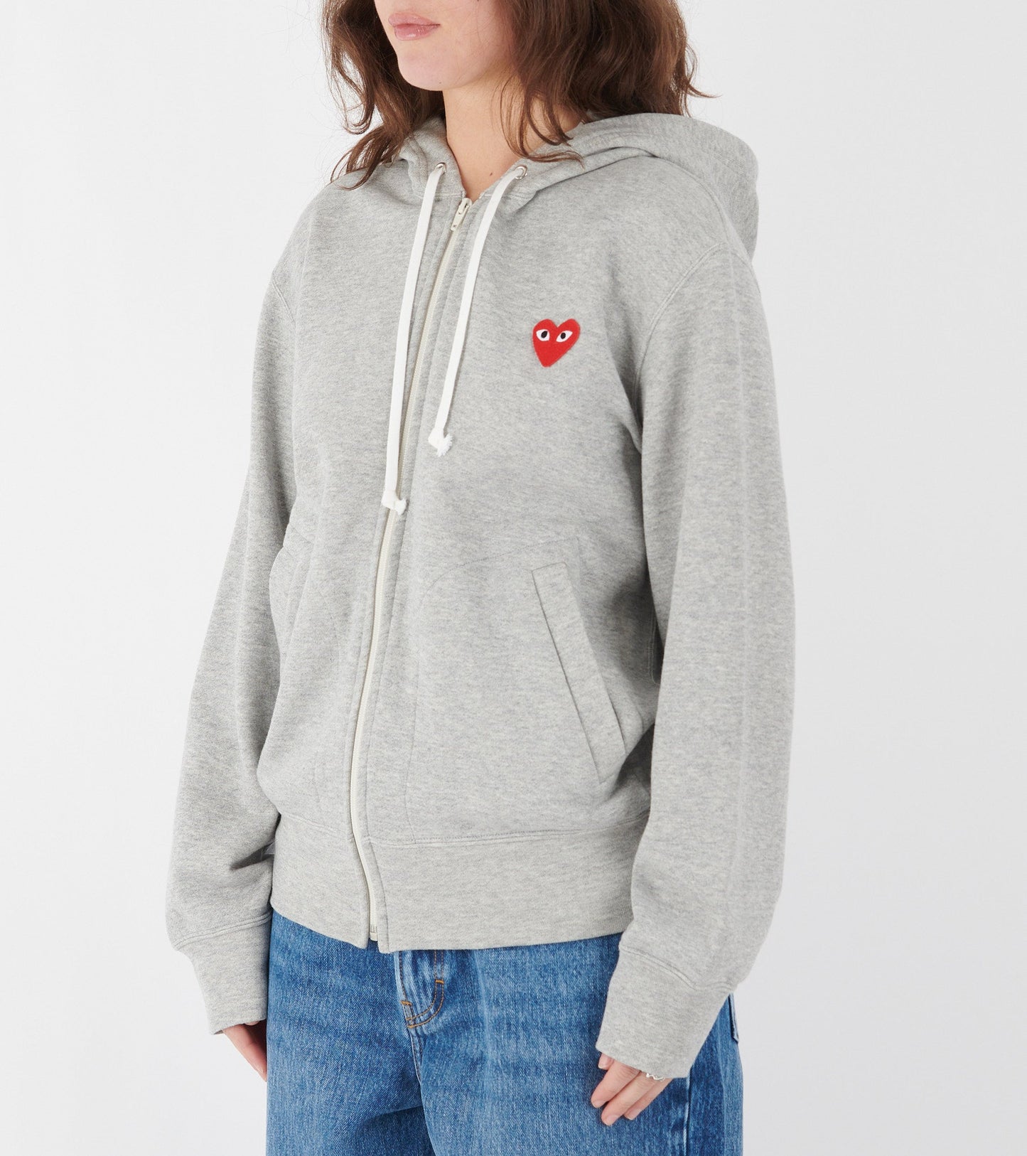 U Red Heart Zip Hoodie Grey
