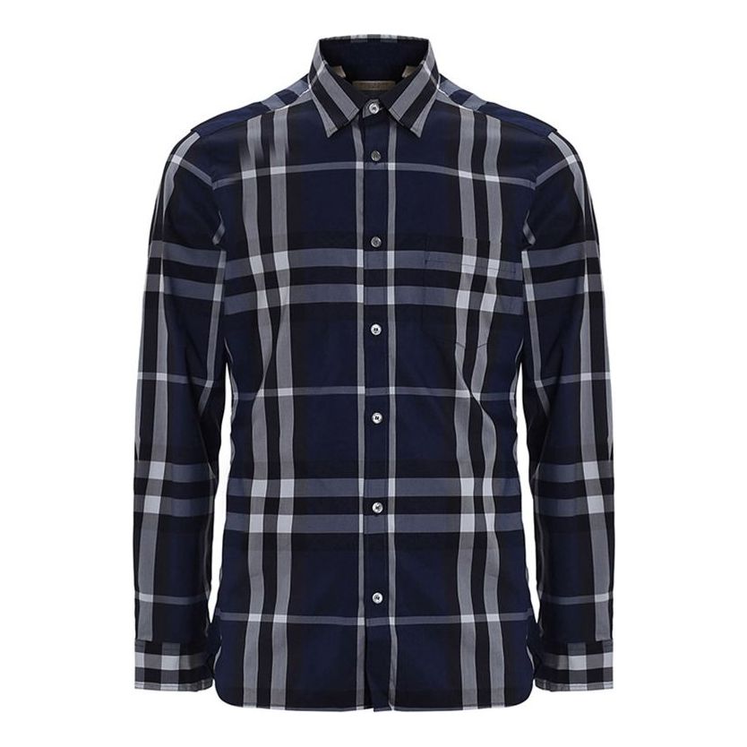 Men's Burberry SS21 Plaid Long Sleeves Shirt Navy Blue 39544941