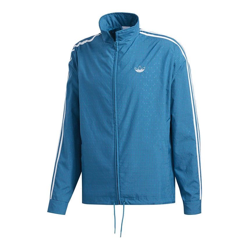 adidas originals Grid Wind Plaid Printing Sports Windproof Stand Collar Jacket Blue ED6269