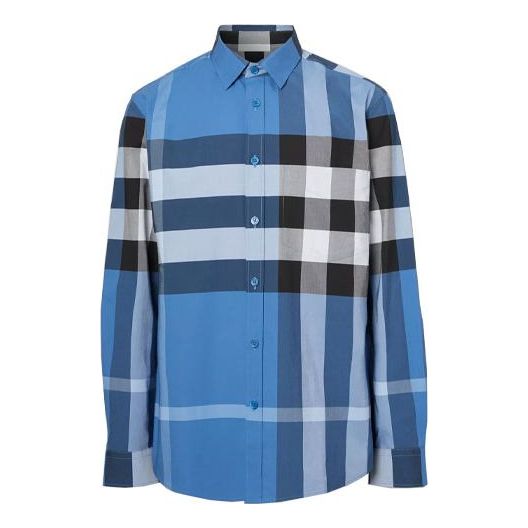 Burberry SS21 SOMERTON Maxse Long Sleeve Shirt Male Blue 80386561