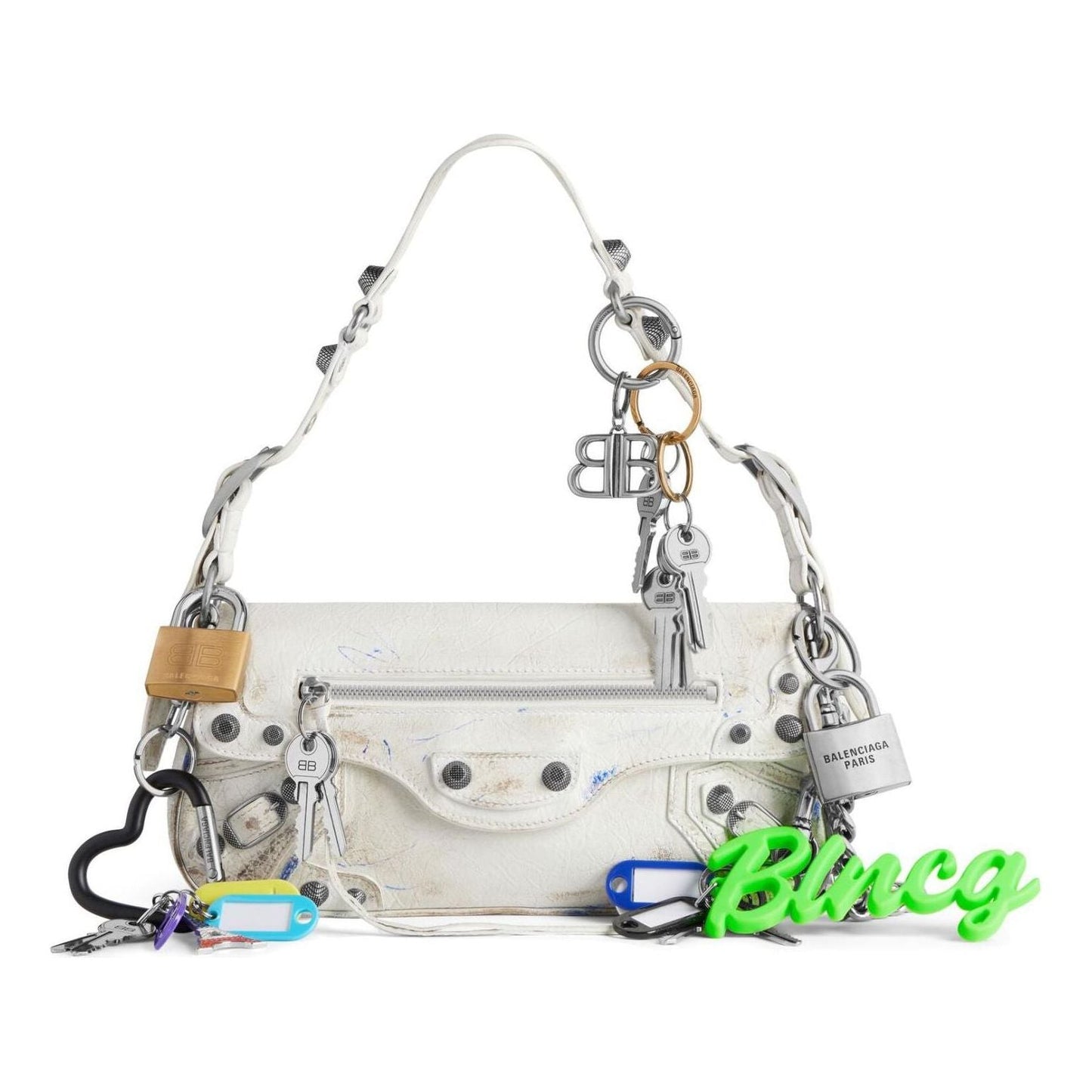 (WMNS) Balenciaga Le Cagole Small Sling Bag Used Effect With Charms 'White' 7716402AA7A9000