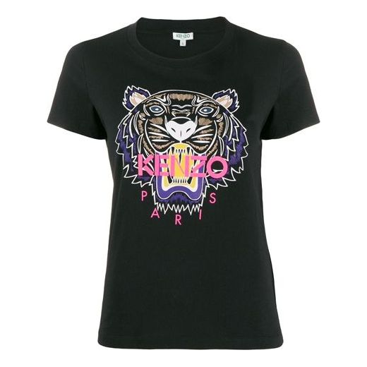 KENZO Tiger Head Printing Logo Cotton Short Sleeve Black F962TS7214YB99