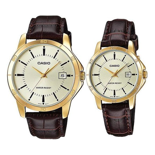 CASIO ENTICER&DRESS Series Vintage Waterproofes Yellow Couple Quartz Gold Analog MTP-V004GL-9A-LTP-V004GL-9A