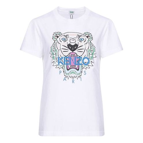 KENZO Multi-Color Tiger Head Printing Short Sleeve White F952TS7214YB-01
