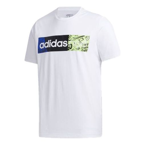 adidas neo Contrasting Colors Logo Printing Sports Short Sleeve White GJ8896