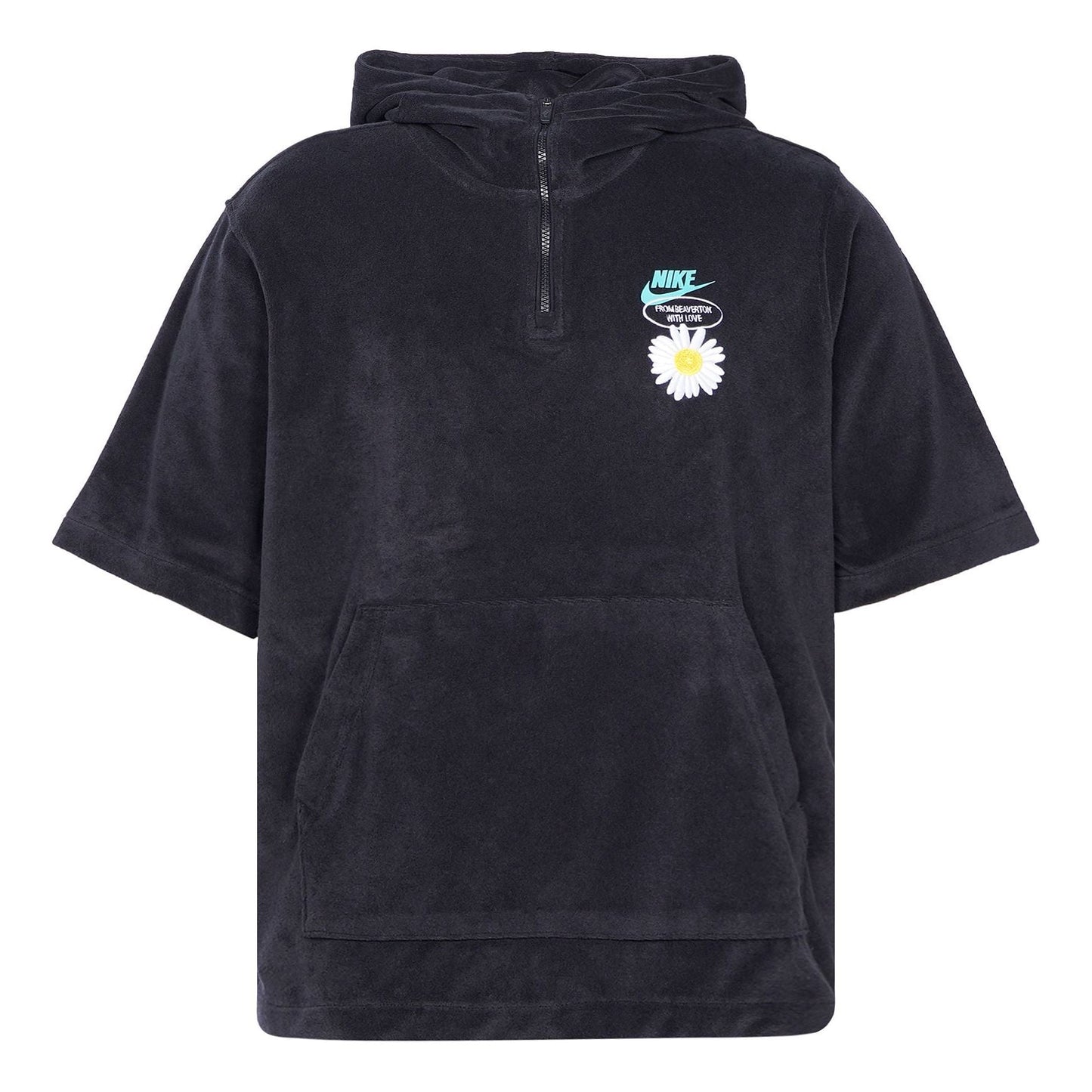 Nike Sportswear Solid Color Embroidered daisy Logo Printing hooded Sports Short Sleeve Black DM5063-010