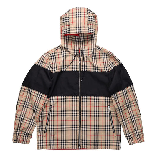 Men's Burberry Double Sided Classic Plaid Hooded Jacket Beige 80368941