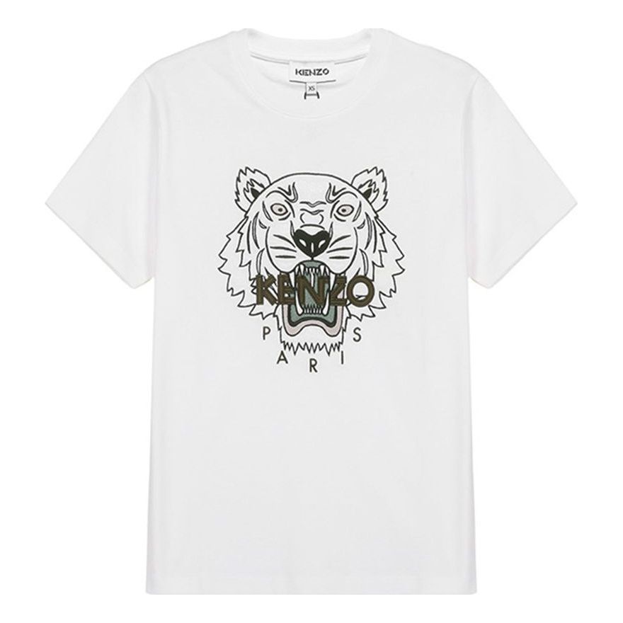 KENZO SS21 Tiger Head Embroidered Pattern Short Sleeve White FB52TS9124YE-01B