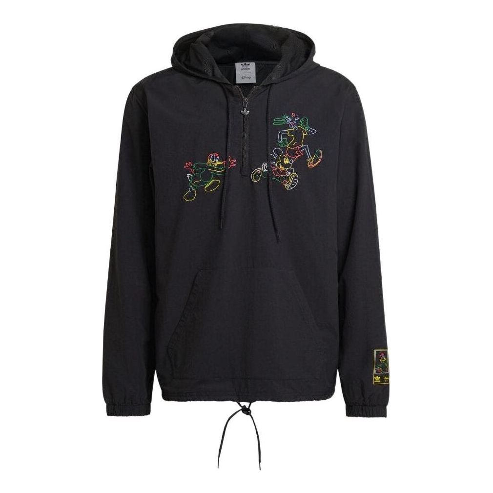 adidas originals x Disney Crossover Half Zipper Pullover Large Logo Cartoon animal Pattern Long Sleeves Jacket Black HF4929